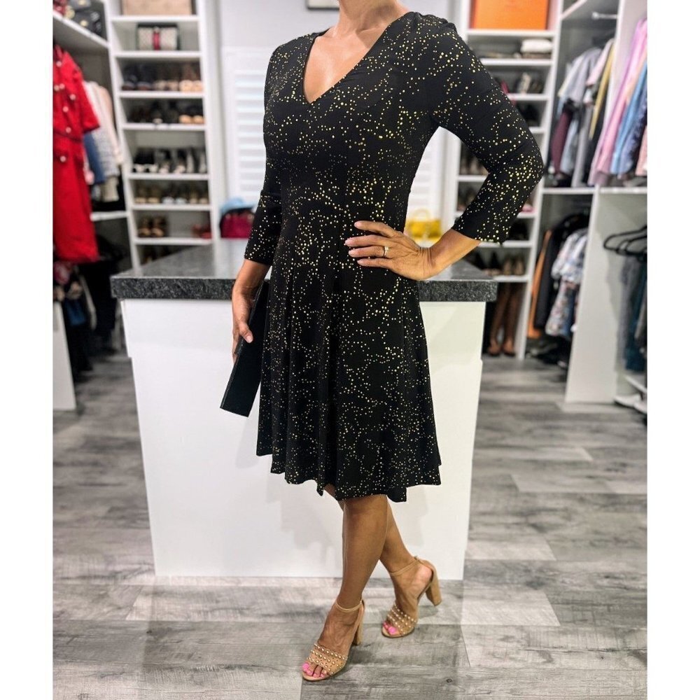 Hutch Anthropologie Black Gold Dotted A-Line Dress $325 - Picture 6 of 11